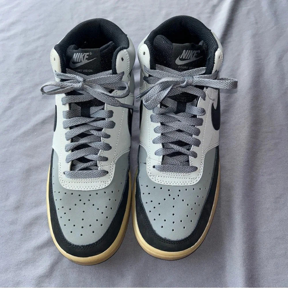 Nike Men's Gray and Black Court Vision Mid High-Top Sneakers